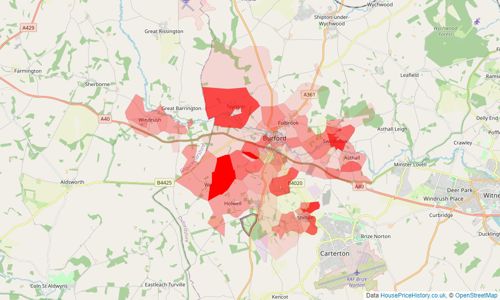 Heatmap of property prices in Burford