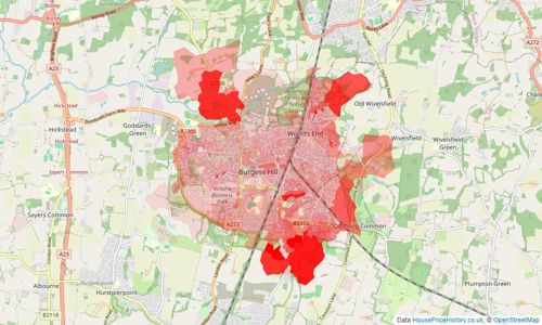 Heatmap of property prices in Burgess Hill