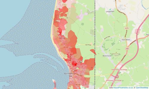 Heatmap of property prices in Burnham-on-sea