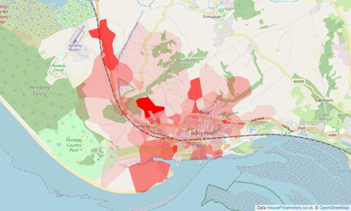 Heatmap of property prices in Burry Port