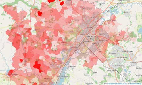 Heatmap of property prices in Burton-on-trent