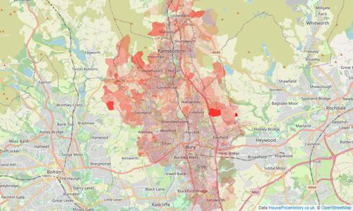 Heatmap of property prices in Bury