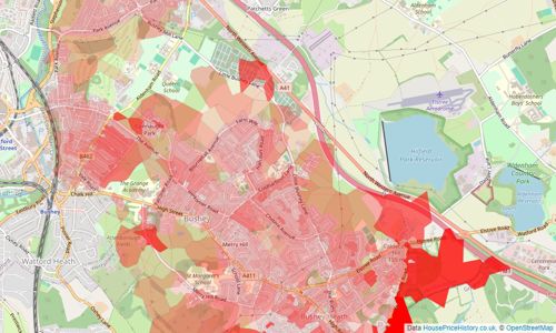 Heatmap of property prices in Bushey