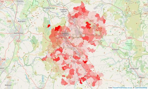 Heatmap of property prices in Buxton