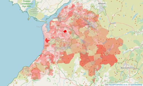 Heatmap of property prices in Caernarfon