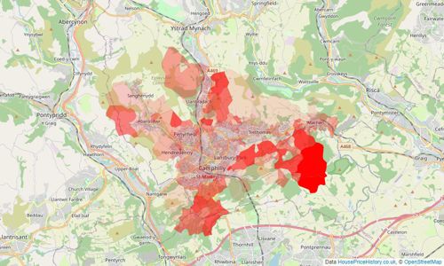 Heatmap of property prices in Caerphilly