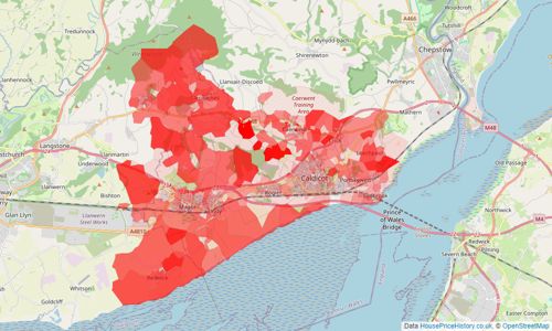 Heatmap of property prices in Caldicot