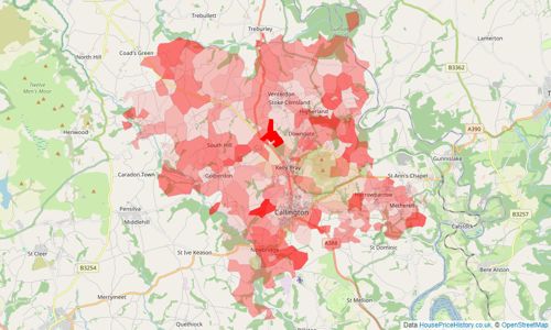 Heatmap of property prices in Callington