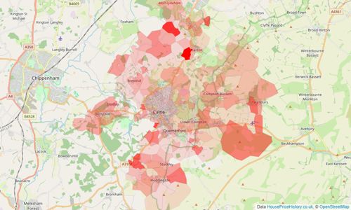 Heatmap of property prices in Calne