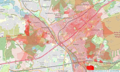 Heatmap of property prices in Camberley