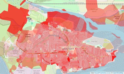 Heatmap of property prices in Canvey Island