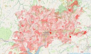 Heatmap of property prices in Carmarthen