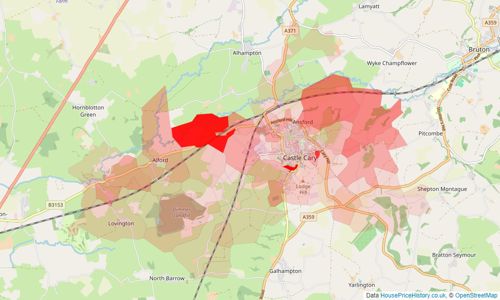 Heatmap of property prices in Castle Cary