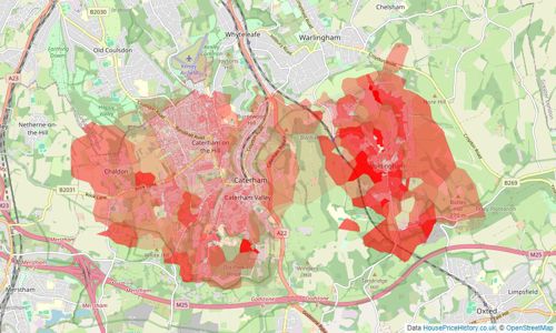 Heatmap of property prices in Caterham