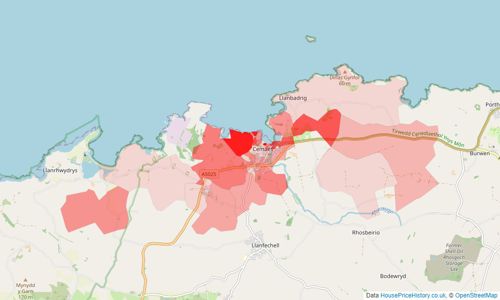 Heatmap of property prices in Cemaes Bay