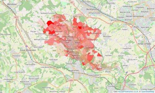 Heatmap of property prices in Chesham