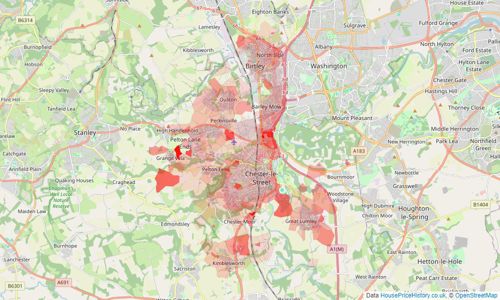 Heatmap of property prices in Chester Le Street