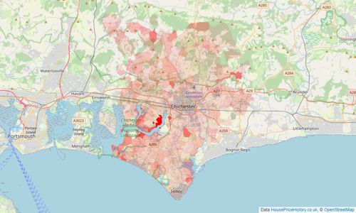 Heatmap of property prices in Chichester