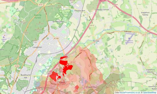 Heatmap of property prices in Chigwell