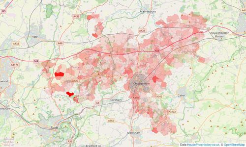 Heatmap of property prices in Chippenham