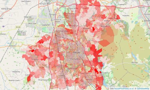 Heatmap of property prices in Chorley