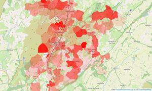 Heatmap of property prices in Church Stretton