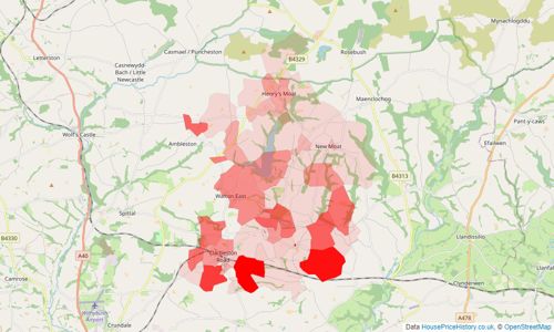 Heatmap of property prices in Clarbeston Road