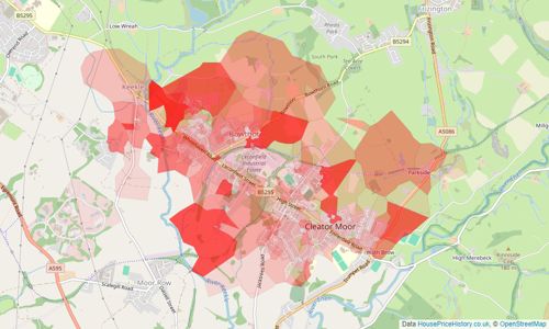 Heatmap of property prices in Cleator Moor