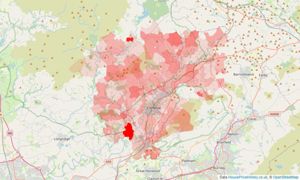 Heatmap of property prices in Clitheroe