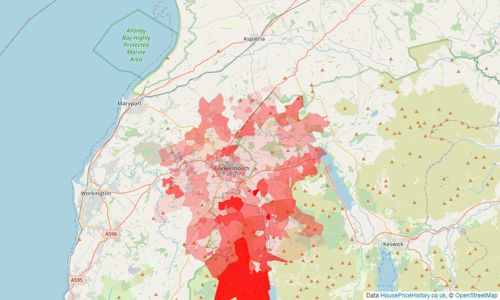 Heatmap of property prices in Cockermouth