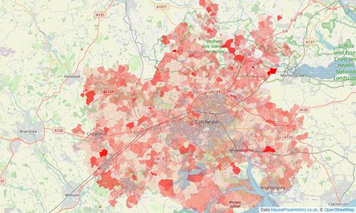 Heatmap of property prices in Colchester