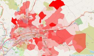 Heatmap of property prices in Colne