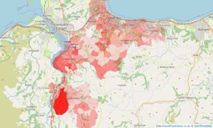 Heatmap of property prices in Colwyn Bay