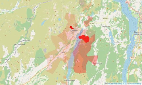 Heatmap of property prices in Coniston