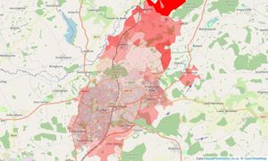 Heatmap of property prices in Corby