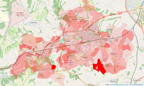 Heatmap of property prices in Corsham