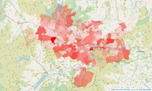 Heatmap of property prices in Corwen