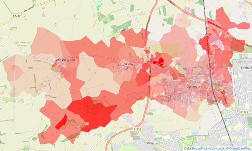 Heatmap of property prices in Cottingham