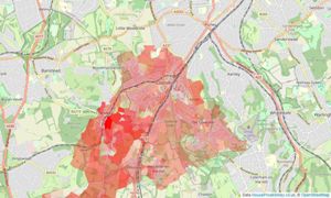 Heatmap of property prices in Coulsdon