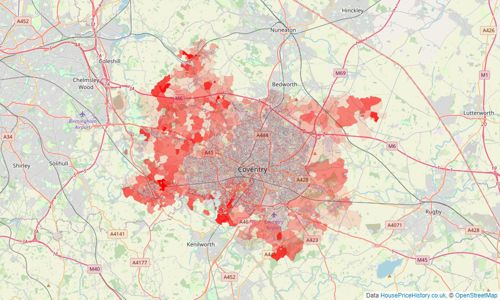 Heatmap of property prices in Coventry