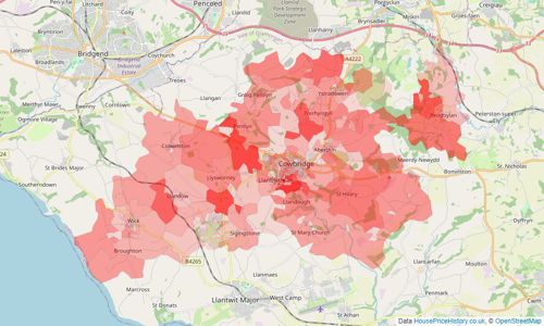 Heatmap of property prices in Cowbridge