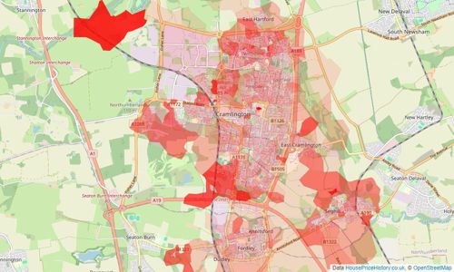 Heatmap of property prices in Cramlington