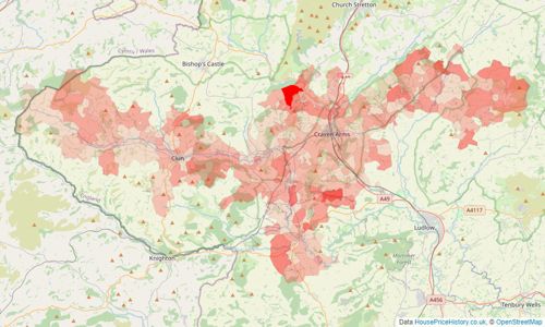 Heatmap of property prices in Craven Arms