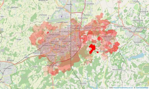 Heatmap of property prices in Crawley