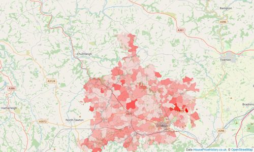 Heatmap of property prices in Crediton