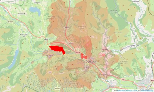 Heatmap of property prices in Crickhowell