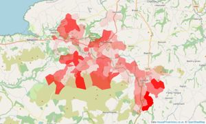 Heatmap of property prices in Crymych