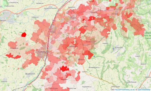 Heatmap of property prices in Cullompton