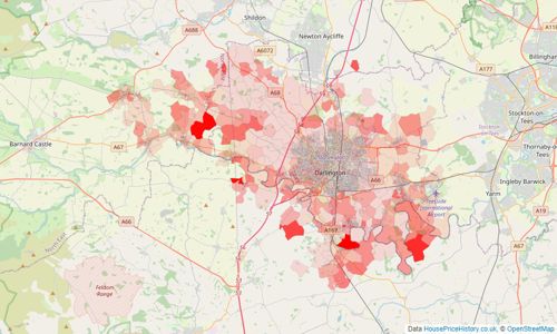 Heatmap of property prices in Darlington