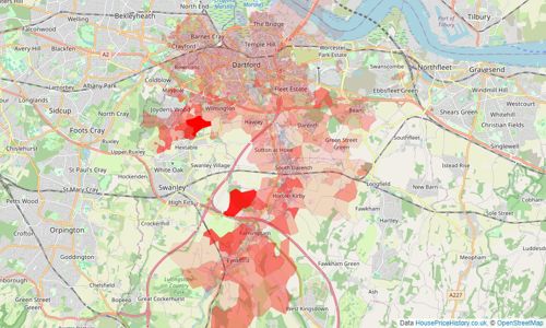 Heatmap of property prices in Dartford